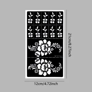 Pegatina de plantilla de tatuaje de henna floral, 21x12cm molde de pintura de arte corporal hueco.