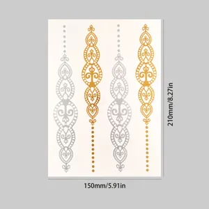 Metallic temporary tattoo sticker gold and silver henna waterproof body art 210x150mm sheet