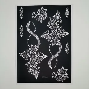 Henna flower vine temporary tattoo sticker sheet waterproof ethnic body art design template.