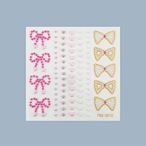 Pearl bow face rhinestone stickers, gorgeous party makeup crystal gems for women.