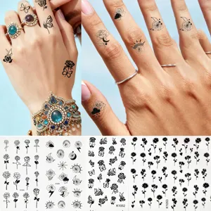 Waterdichte Tijdelijke Tattoo-Stickers Donkere Roos Vlinder Vinger Klein Patroon Lichaamskunst Mode Minimalistische Stijl Sticker