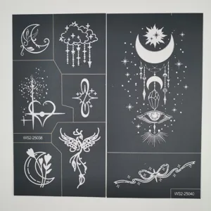 Détail de feuille d'autocollant de tatouage temporaire blanc, modèle d'art corporel lune phénix.
