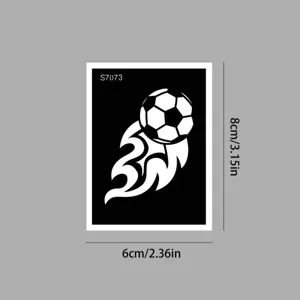Close up detail view of soccer ball flame tattoo stencil template, size 8x6cm specifications.