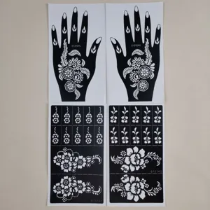 Plantilla de tatuaje de henna floral adhesiva hueca pegatina para dorso de mano novia arte