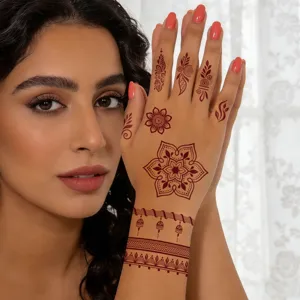 Henna temporary tattoo sticker featuring intricate mandala and lace patterns for hands.