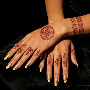 Waterproof henna temporary tattoo sticker featuring intricate mandala and lace hand designs.