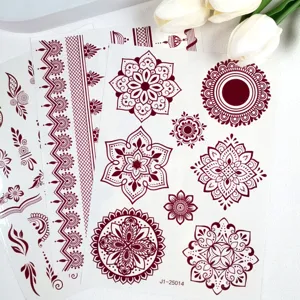 Red brown henna tattoo stickers mandala lace temporary waterproof body art decal sheet