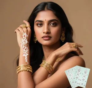 White henna temporary tattoo sticker Indian bridal hand rhinestone body art for party stage