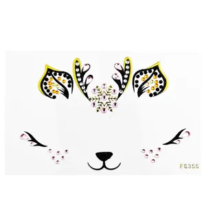Christmas deer face rhinestone sticker detail showing exquisite crystal makeup gems for party.