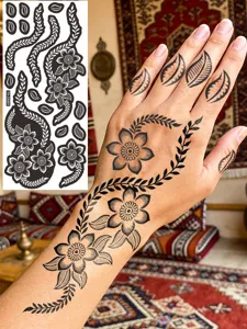 Tatuaje temporal de henna pegatina plantilla flor vid mano arte corporal impermeable