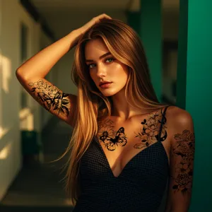 Dark style flower butterfly snake temporary tattoo sticker, waterproof long-lasting body art detail.