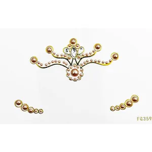 Facial rhinestone sticker set, pearl tiara eyebrow decor for festival party stage makeup.