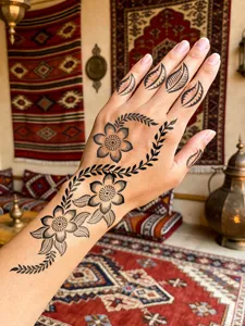 Pegatina de tatuaje de mano de henna temporal vid floral arte corporal negro elegante