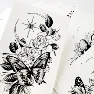 Waterproof temporary tattoo stickers featuring dark butterfly and rose floral designs.