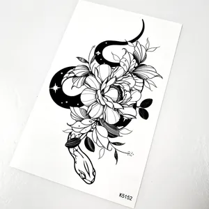 Temporary tattoo sticker waterproof dark style snake flower design body art fake tattoo