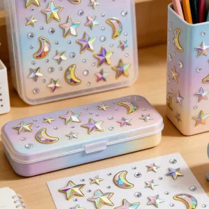 Gradient star moon rhinestone stationery storage box set aesthetic desktop organizer desk decor