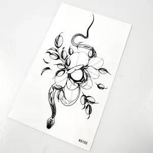 Dark flower snake temporary tattoo sticker, waterproof long-lasting body art detail view.