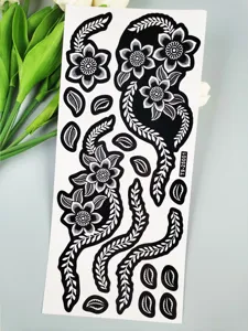 Hoja de pegatinas de tatuaje temporal floral negro arte corporal diseño de vid flor