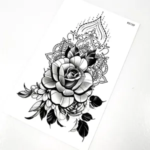 Detailed close-up of black and white rose mandala temporary tattoo sticker design.