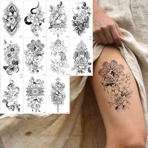 Dark Style Floral Butterfly Snake Temporary Tattoo Stickers Waterproof Transfer Body Art Stickers For Party Daily