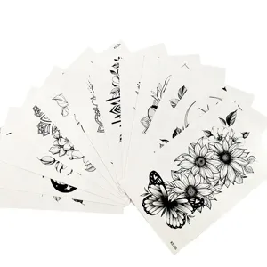 Temporary tattoo stickers set, waterproof black floral and butterfly body art designs.