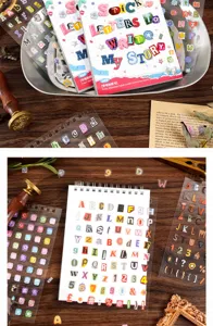 Süße PET-Buchstaben-Stickerbücher und DIY-Dekorationsaufkleber für Tagebuch und Basteln.