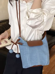 Ρετρό τσάντα bucket από denim για γυναίκες, κομψή δερμάτινη τσάντα χιαστί για καθημερινή χρήση.