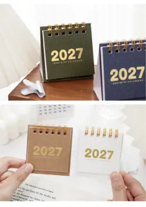 Detailaufnahme des Mini 2027 Tischkalenders, Spirale, ästhetischer kleiner Tagesplaner.