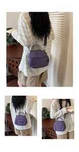 Purple canvas shell crossbody shoulder bag, casual lightweight daily bag, multi-angle view.