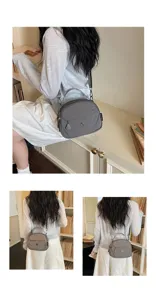 Detailed view of the grey nylon shell crossbody bag, showcasing practical daily casual style.