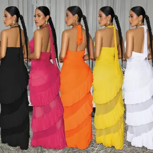 Women sleeveless backless halter ruched maxi dress elegant party long dresses multicolor