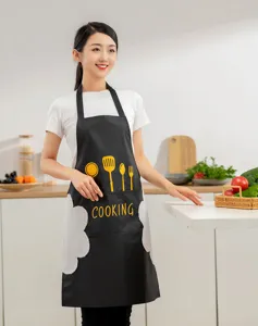 Delantal de cocina impermeable con bonito estampado de utensilios y toallas laterales para mujer.