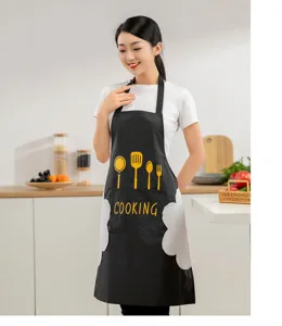 Delantal de cocina impermeable para mujer, diseño bonito con bolsillos y toallas laterales.