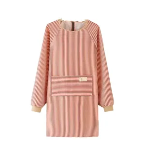 Red and white striped long sleeve apron kitchen housework anti-oil smock adult workwear
