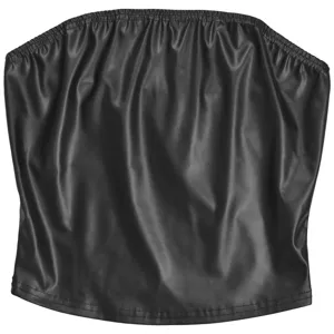 Black faux leather strapless tube top detail, sexy slim fit crop top for women party clubwear.
