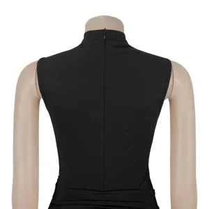 Black sleeveless stand collar romper detail back view fashion slim fit chic jumpsuit apparel