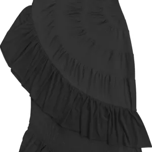 Black tiered ruffle dress detail view, elegant sleeveless design summer fashion style.