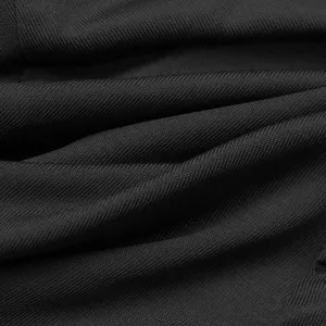 Close-up detail view of premium black ribbed knit fabric showing fine texture and soft folds.