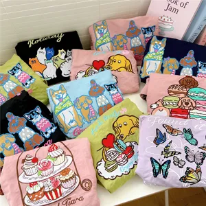 Cute cartoon embroidery tote bag casual canvas handbag large capacity shopping bag detail view