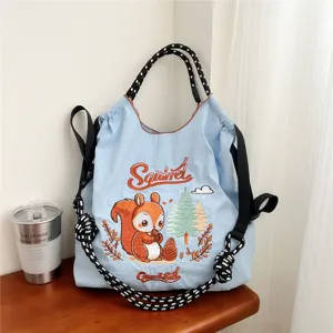 Grand sac cabas brodé en toile pour femme sac bandoulière décontracté minimaliste grand format