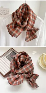 Écharpe à carreaux en lin pour femme printemps été mode décontracté long foulard