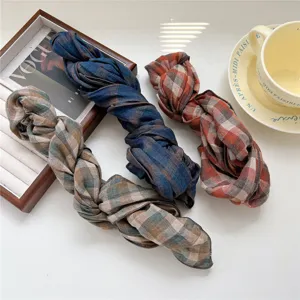 Femme carreaux lin écharpe longue mode printemps été foulard cou décontracté élégant chic