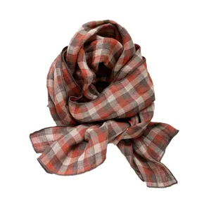 Écharpe en lin à carreaux classique pour femme, foulard long léger pour le printemps.