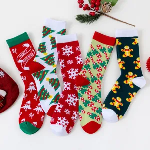 Weihnachten Baumwollsocken Set, 5 Paar warme lustige gemusterte Crew Socken fur Wintergeschenke.