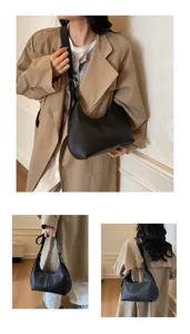 Borsa a tracolla nera solida da donna elegante borsa hobo grande capacità borsa casual quotidiana.