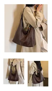 Chique retro geweven schoudertas voor dames, stijlvolle grote capaciteit hobo tote bag.