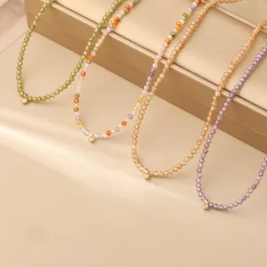 Dolce Collana Choker Di Perline Multicolore Da Donna In Rame Placcato Oro Vero Con Ciondolo In Strass Gioielli