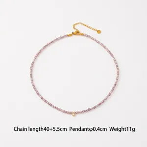 Collana di perle di zircone dopamina colorata, dolce catena di clavicola minimalista per le donne.