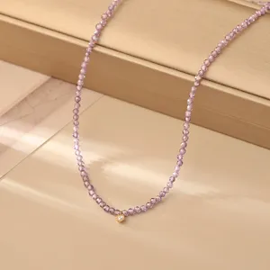 Collana Girocollo Perline Viola Ciondolo Oro Chic Semplice Gioiello Moda Elegante