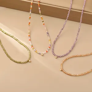 Collana di perle in zircone dopamina colorata catena di clavicola dolce stile minimalista